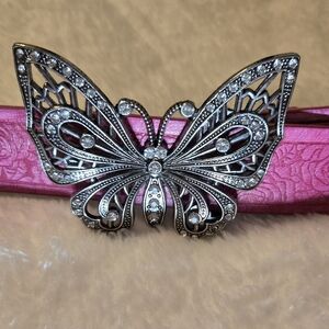 Pink Rhinestone Butterfly Buckle Belt